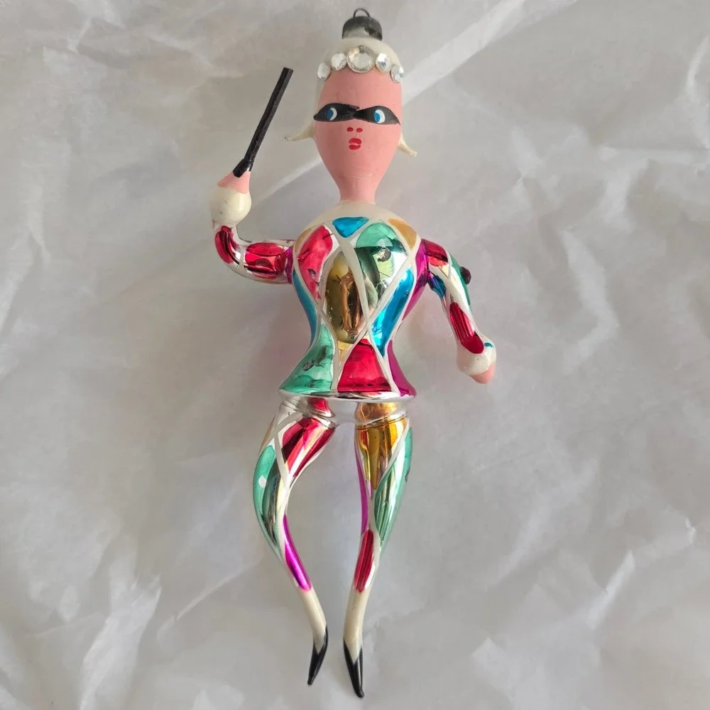 Vintage De Carlini Italian Blown Glass Harlequin Jester Christmas Ornament READ